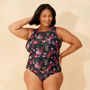 Shade & Shore Black Floral One Piece Swimsuit